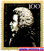 Briefmarke der deutschen Bundespost mit Wolfgang Amadeus Mozart
