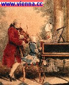Wolfgang Amadeus Mozart playing with father Leopold and sister Nannerl